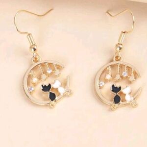 NIP Gold and Black Cat Moon Earrings